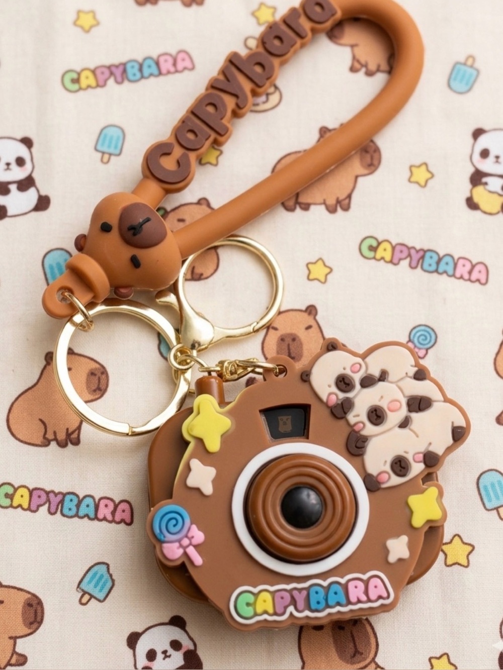 Capybara Brown Camera Keychain Wristlet